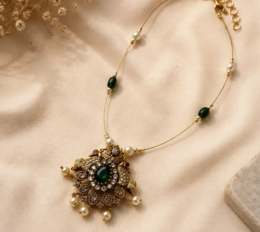Royal Peacock Emerald & Pearl Heritage Pendant